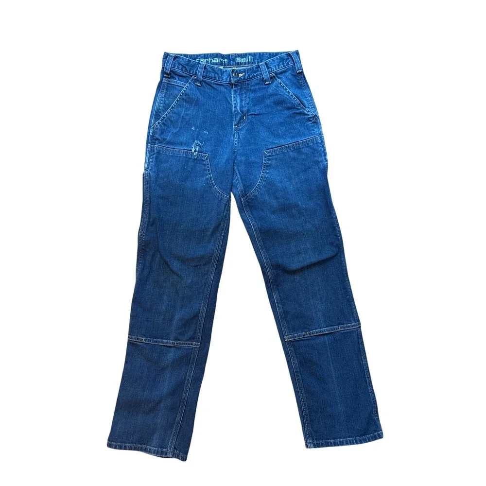 Carhartt Double Front Work Jeans Mens Blue Relaxed Fit Dungaree SIZE 30x30